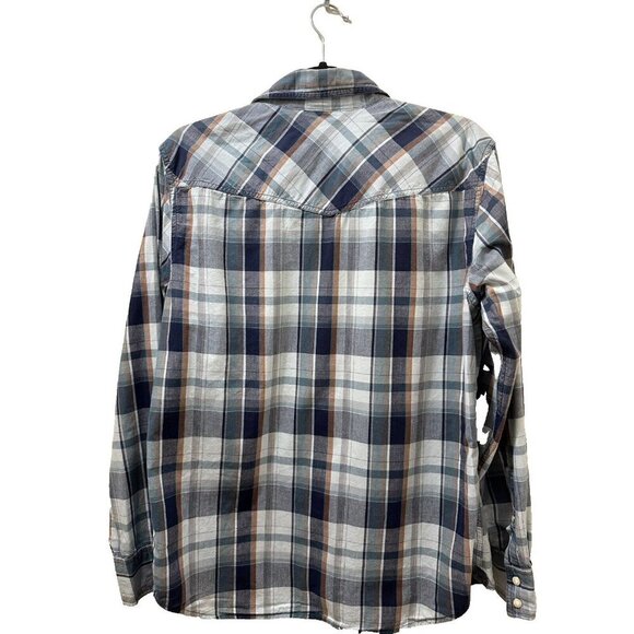 2/$30 Fossil 54 Vintage Fit Plaid Pearl Snap Button Up Shirt Mens M Blue Western - Picture 3 of 9